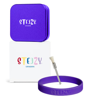 STEEZY® Classic | High-Class Grinder | 63mm | 2-piece herb grinder | Square | CNC-machined aluminum alloy | Neodymium magnetic closure | Includes brush & "Ultra Purple" tapping band