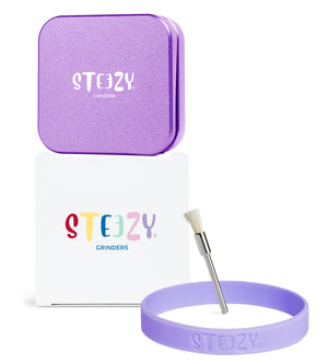 STEEZY® Classic | High-Class Grinder | 63mm | 2-piece herb grinder | square | CNC-machined aluminum alloy | Neodymium magnetic closure | Includes brush & tapping band "Purple Rose"