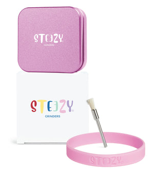 STEEZY® Classic | High-Class Grinder | 63mm | 2-piece herb grinder | Square | CNC-machined aluminum alloy | Neodymium magnetic closure | Includes brush & "Pink Pirouette" tapping band