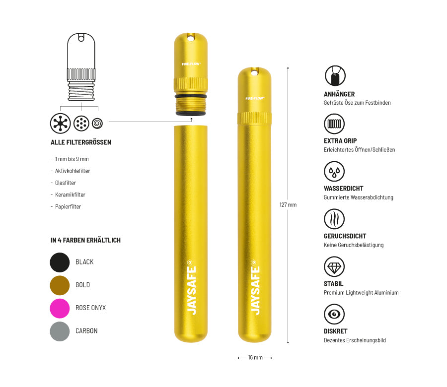 FIRE-FLOW™ JAYSAFE® - Premium Joint Holder Case "Gold" (mit Lenyard)