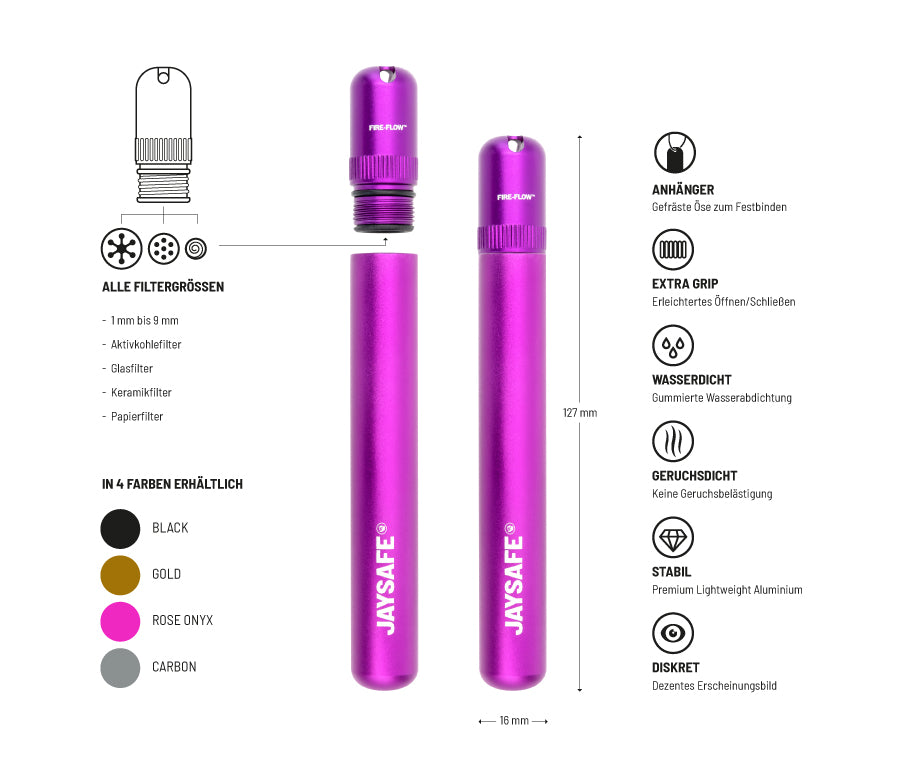 FIRE-FLOW™ JAYSAFE® - Premium Joint Holder Case "Rose Onyx" (mit Lenyard)